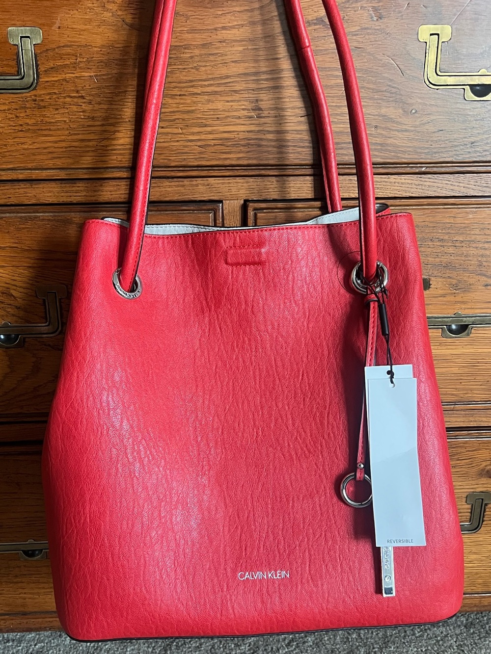 Calvin Klein Bright Red Reversible Tote